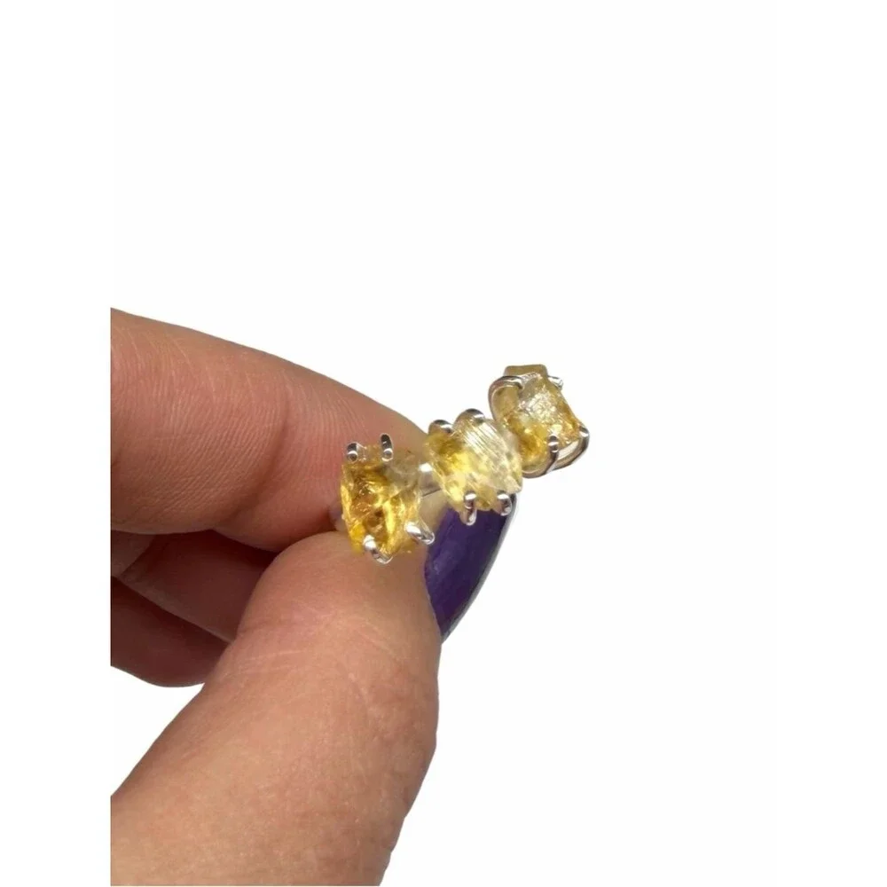 Citrine Ring Size 6 Solid 925 Sterling Silver Raw Rough Natural Stone Crystal